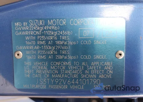 2004 Suzuki Xl7 Ex из США, поврежденный, VIN JS3TY92V644101790